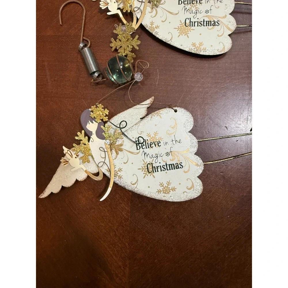 Set of 3 Metal‎ Christmas Angel Ornaments Believe in the Magic Holiday Decor